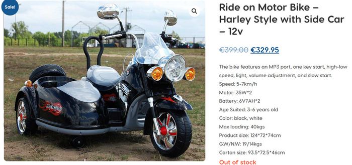 KIds Harley type Ride on with side car 12v (Spares or Repair)