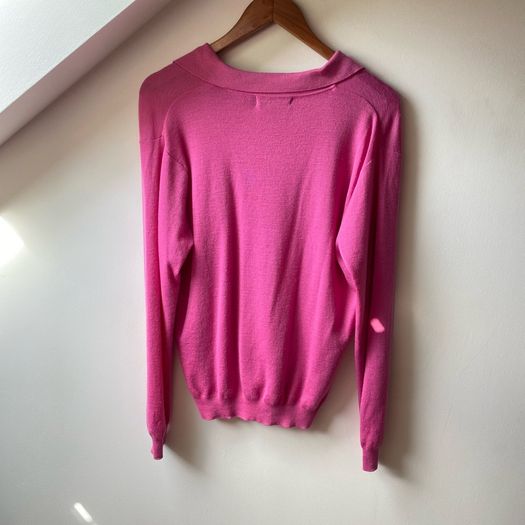Castle of Ireland Pink Fine Knit Polo Sweater Jumper Size UK14
