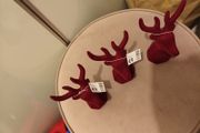3 x wine flocked ceramic Christmas heads