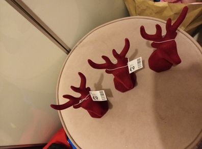 3 x wine flocked ceramic Christmas heads