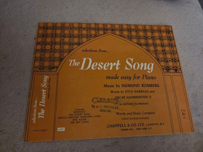 Selections from The Desert Song Made Easy for Piano by Honora Klarmann w/ chords