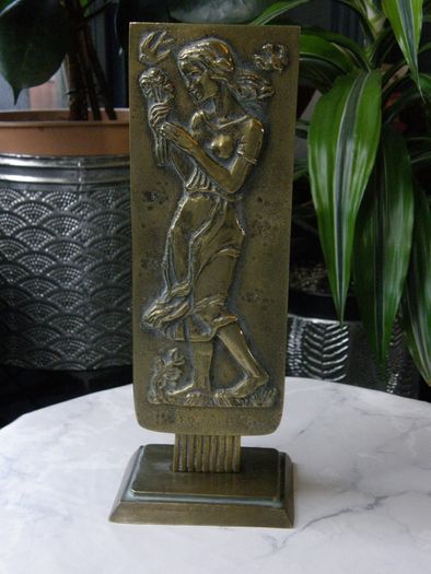 Art Deco Bronze Vase Oscar Antonsson Ystad Sweden Fiddler and Woman Relief 1930s to 1940s