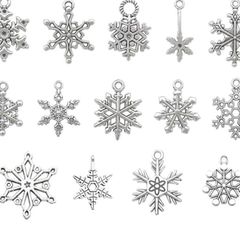 Snowflake Charm, 70 Pieces Mixed Snowflake Pendants Antique Silver Snowflake Charms Christmas Jewelry Making (FREE POSTAGE)