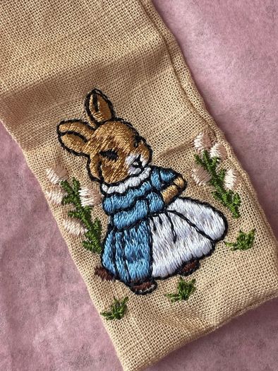 Beige Embroidered Bunny Hair Bow Clip