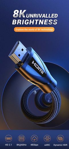 Ugreen 3M HDMI 2.1 UHD/3D 8K (7680x4320@60Hz) 48Gbps Ultra High Speed Cotton Braided (Nickel-Plated) Cable (Brand New/Warranty)