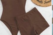 Brown 2 Piece Swim Set &amp; Cover Up