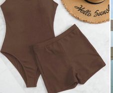 Brown 2 Piece Swim Set & Cover Up