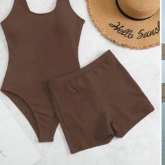 Brown 2 Piece Swim Set & Cover Up