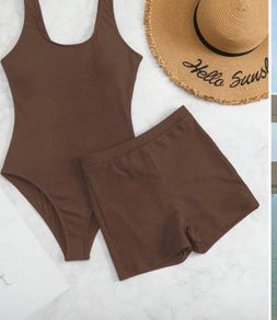 Brown 2 Piece Swim Set & Cover Up