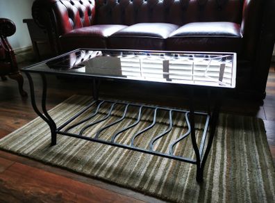 Custom Cast Iron Coffee Table with Glass Top