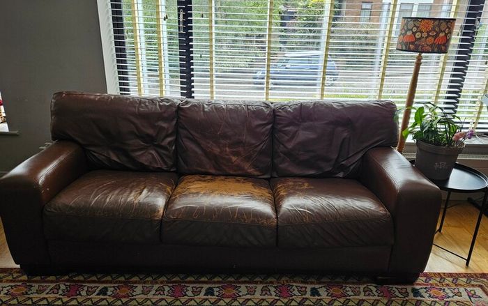 Brown leather sofa suite