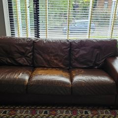 Brown leather sofa suite