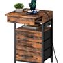 Bedside Table with Charging Station, Side Table with 4 Drawers, 2 AC Outlets, 1 USB-A, 1 Type-C, Nightstand for Bedroom, Living Room, Rustic Brown and Black Image 10