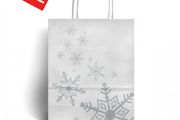 Job Lot 20 x White paper carrier bags with snowflake pattern Christmas small size twisted handles