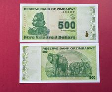 Zimbabwe  500 Dollars  2009. Verified Under Uv Light. ( Uncirculated )