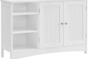 _Under-Sink Cabinet Extra Long 90 x 30 x 60 cm 2 Doors Bathroom Cabinet Open Compartments Height-Adjustable Shelves White