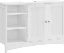 _Under-Sink Cabinet Extra Long 90 x 30 x 60 cm 2 Doors Bathroom Cabinet Open Compartments Height-Adjustable Shelves White