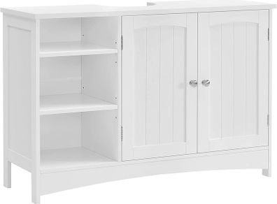 _Under-Sink Cabinet Extra Long 90 x 30 x 60 cm 2 Doors Bathroom Cabinet Open Compartments Height-Adjustable Shelves White