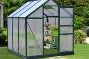 Clear Polycarbonate Greenhouse Large Walk-In Green House Galvanized Base Aluminium Frame w/ Slide Door (6 x 6ft)