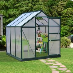 Clear Polycarbonate Greenhouse Large Walk-In Green House Galvanized Base Aluminium Frame w/ Slide Door (6 x 6ft)