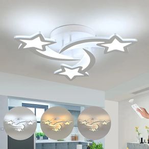Dimmable LED Ceiling Lights, 30W Modern Acrylic Ceiling Lamp, 3-Star Shape Chandelier Lighting Fixture with Remote Control for Children Room Living Room Bedroom Kitchen, Diameter 53cm