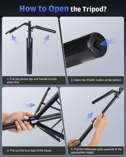 Phone Tripod with 2 LED Fill Lights & Removable Remote, All-in-One Extendable Selfie Stick Tripod for iPhone, Android & Camera, Ideal for Selfies, Vlogging & Video Recording