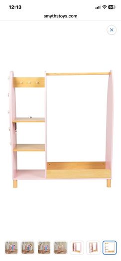 Kids Wooden Dress-Up Rack with Light-Up Mirror