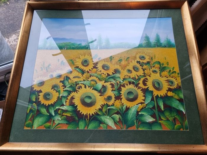 Large and Sunflower Oil Painting by C. R. Benoit