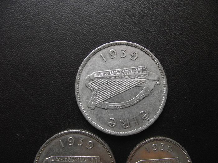 1939 Irish Republic. Set of 3 Silver Coins: Half Crown&Florin&Shilling
