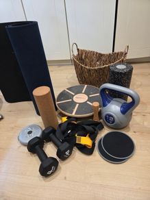 Exercise Equipment Bundle, weights, kettlebell, dumbells, rollers, TRX style straps, balance board