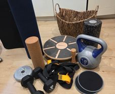 Exercise Equipment Bundle, weights, kettlebell, dumbells, rollers, TRX style straps, balance board
