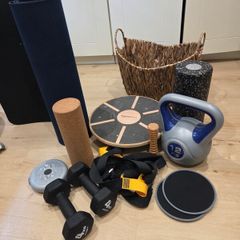 Exercise Equipment Bundle, weights, kettlebell, dumbells, rollers, TRX style straps, balance board