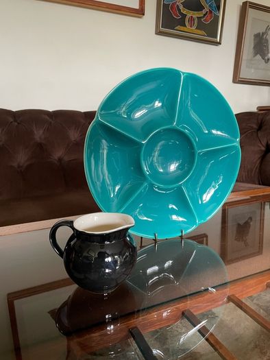 Confetti Serving Dish Teal Green by  Aluminia Royal Copenhagen Denmark 1950s