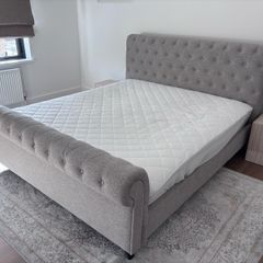 Grey Upholstered Super King Bed Frame