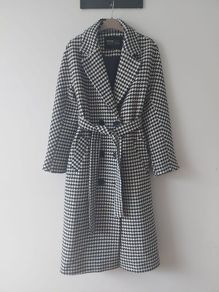 POCO black & white houndstooth belted wrap coat