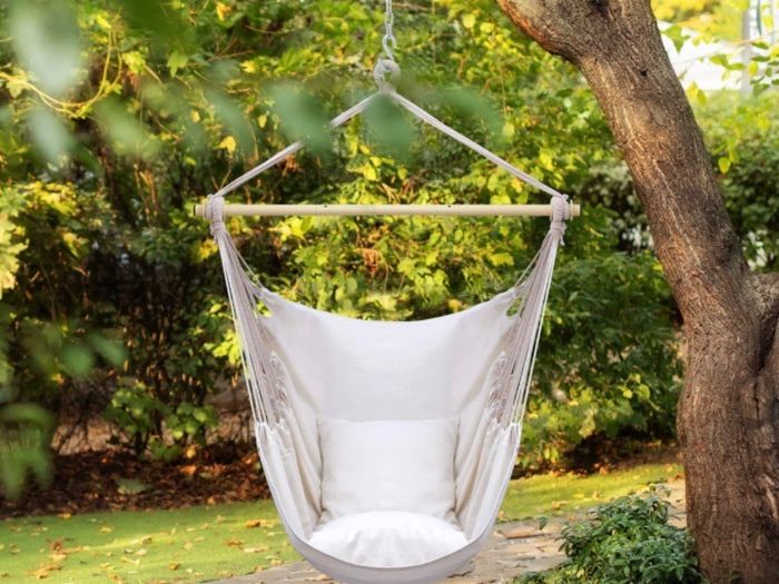 Swing Chair with Hardware Kit: Ohuhu XL Portable Hanging Chairs with 2 Cushions Detachable Metal Support Bar Side Pocket for Indoor Outdoor, Hammock Chair for Patio Bedrooms Teen Girls Room Decor (MULTIPLE COLOURS)