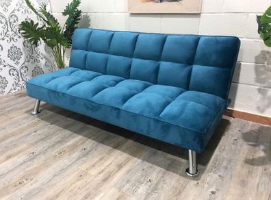 Blue velvet Folding 3-Seater Sofa Bed Free delivery