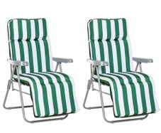 2Pc Folding Sun Loungers Set-Blue/White