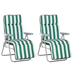 2Pc Folding Sun Loungers Set-Blue/White