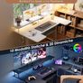 Standing Desk, 140cm U Shaped Height Adjustable Desk with Monitor Stand, Electric Sit Stand Rising Table with Sockets, Gaming Computer Table with LED Light for Home Office Workstation, Black Image 5