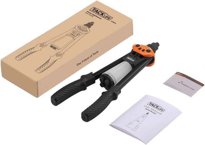 Rivet Gun 35cm Professional rivet gun set for Heavy Work - Excellent Lever Design and Adjustable Handle - Equipped with 5 Replaceable Nosepieces