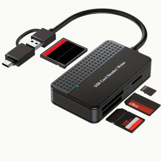 High-Speed 4-in-1 SD Card Reader with Dual USB 3.0 & USB-C CF Compact Flash