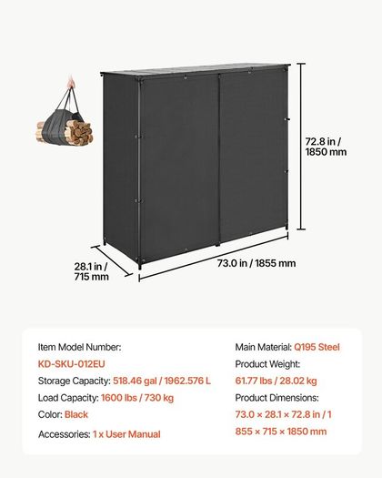 Outdoor Firewood Rack with Waterproof Cover