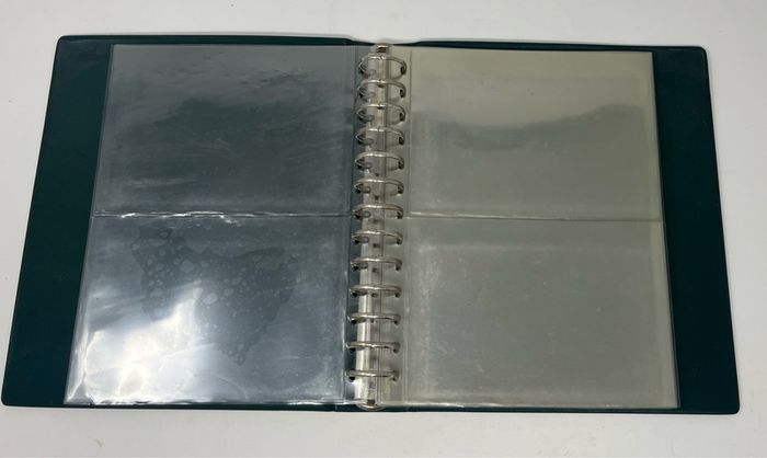 3 X LIndner 13-ring Gren padded ring binder made of high quality leatherette material with 15 pages suitable for postcards/ notes/ stock card. Album size 200 x 235 mm. Lindner Mufti-Collect. Pack of 10. No 1330 .1 pockets per side. (Stamp Accessories)