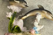 Resin Dolphin Mother and Pup Coral Reef Figurine Realistic Shelf Sitter Decor