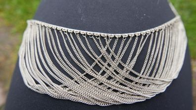 Vintage Disco Era 925 Sterling Silver Bib Necklace 27,4g  L-18"
