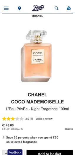 CHANEL Coco Mademoiselle 100ml parfum for her