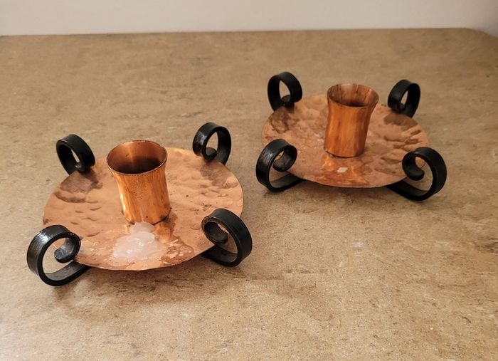 Vintage copper & wrought iron candlesticks