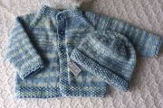 Hand Knit Baby Cardigan &amp; Hat: 0-3 Months
