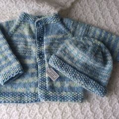Hand Knit Baby Cardigan & Hat: 0-3 Months